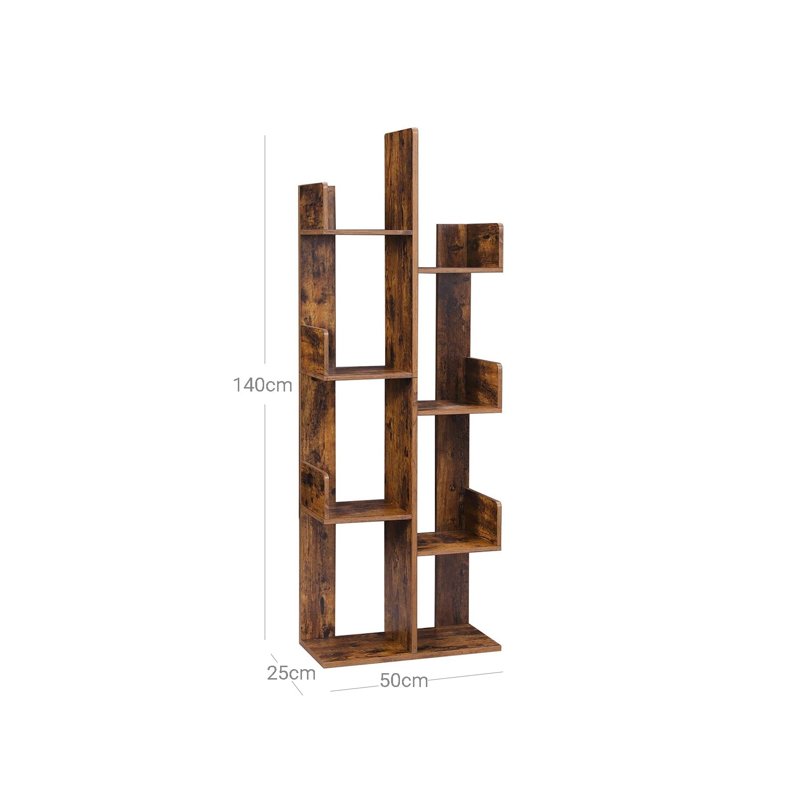 Könyvespolc, tárolópolc, rusztikus barna 50x25x140cm-6