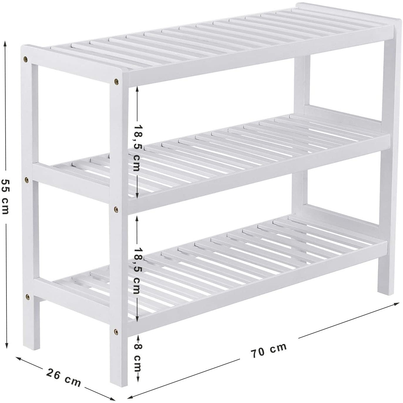 Cipőtároló polc 3 szintes, fehér 70x26x55cm-2
