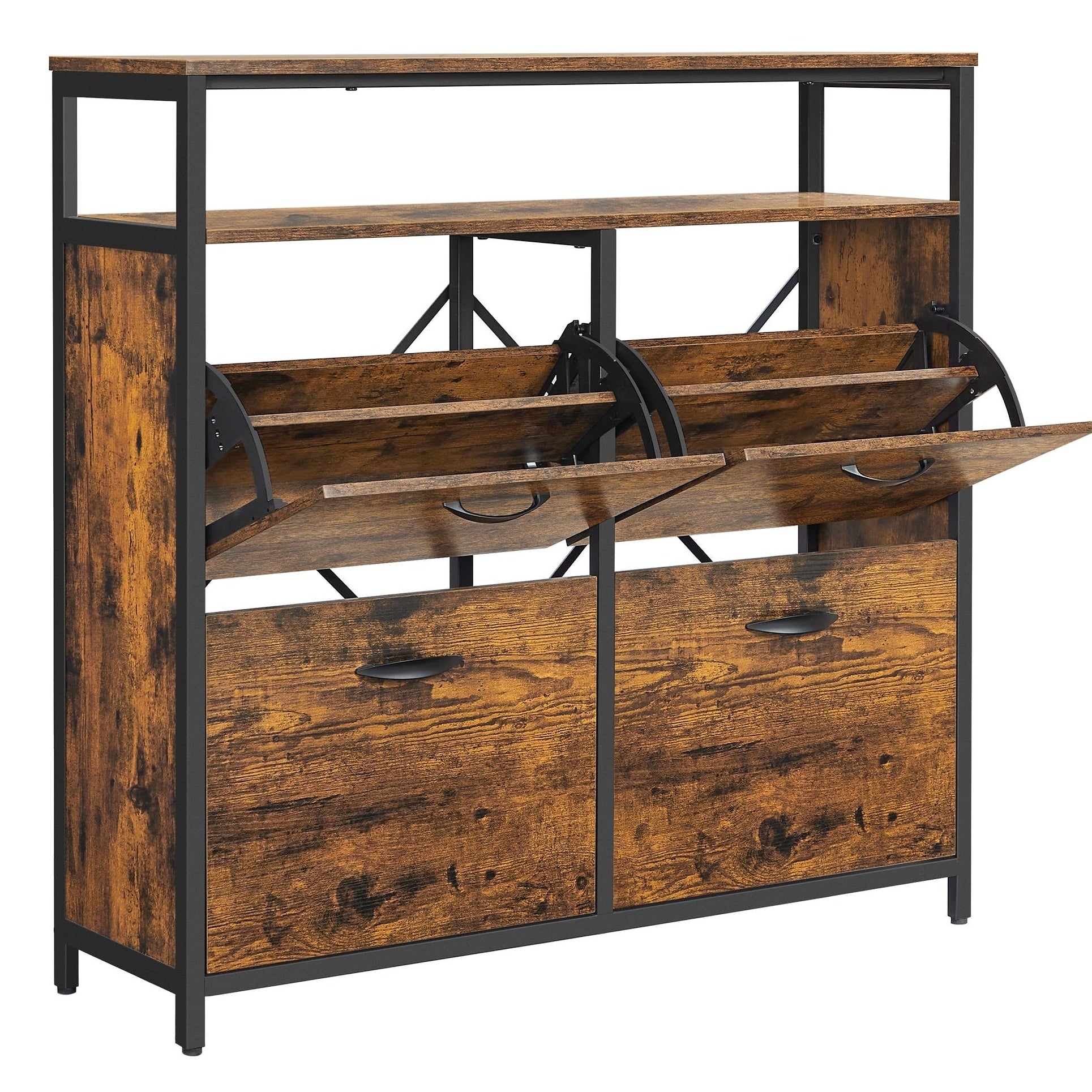 Cipős szekrény 4 ajtós 12-20 pár cipő tárolására, rusztikus barna 98x30x96cm-0