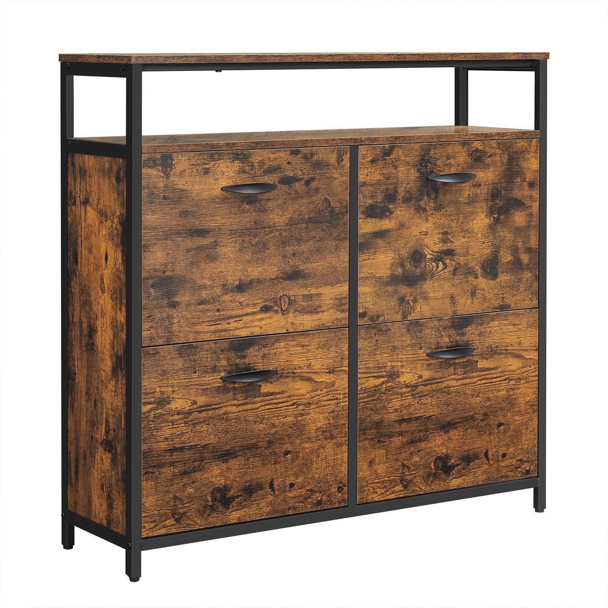Cipős szekrény 4 ajtós 12-20 pár cipő tárolására, rusztikus barna 98x30x96cm-9