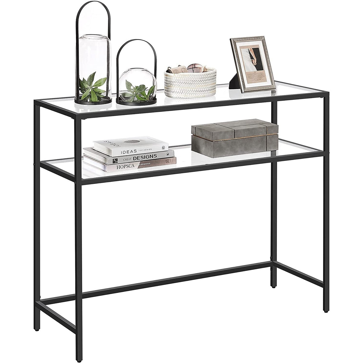 Konzolasztal polcokkal edzett üveglappal, fekete 100x80x35cm-0