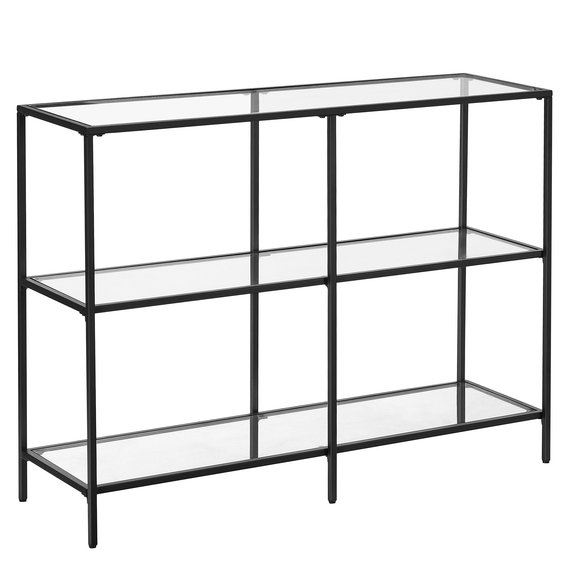 Konzolasztal polcokkal edzett üveglappal, fekete 100x73x30cm-1