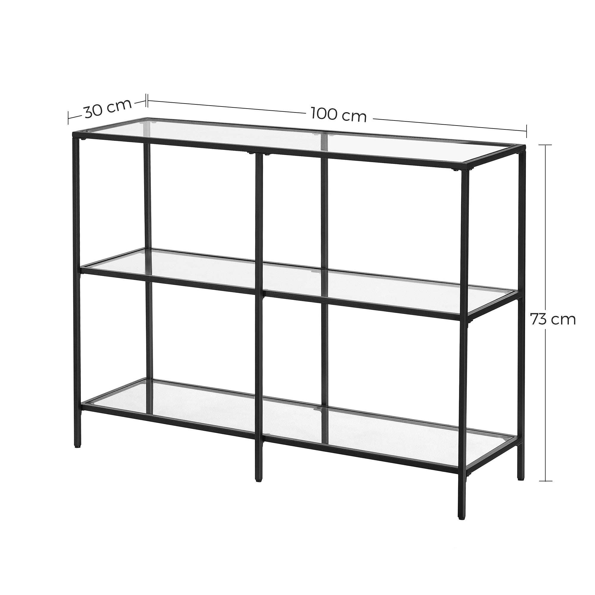 Konzolasztal polcokkal edzett üveglappal, fekete 100x73x30cm-2