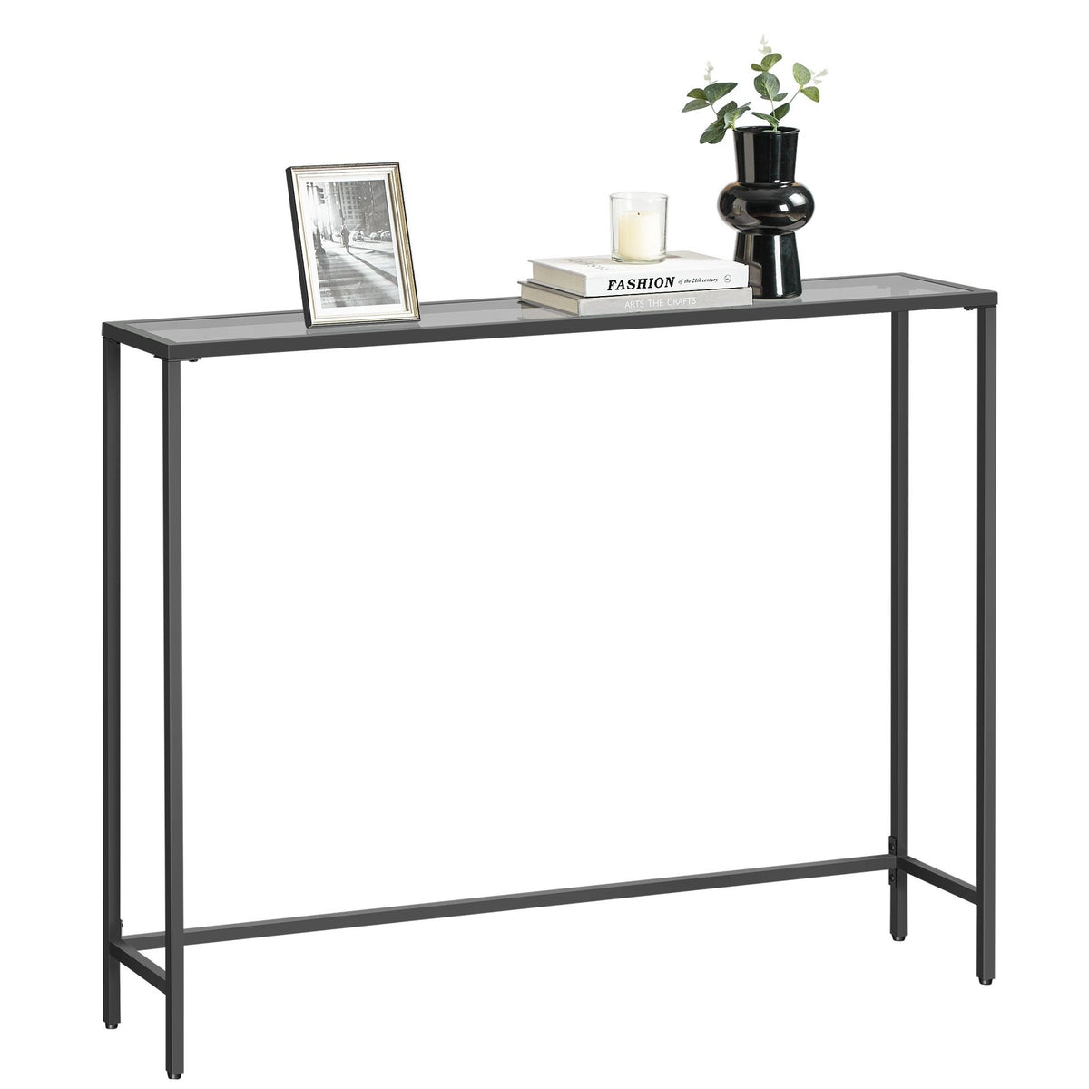 Konzolasztal edzett üveglappal, fekete 100x20x80cm-0