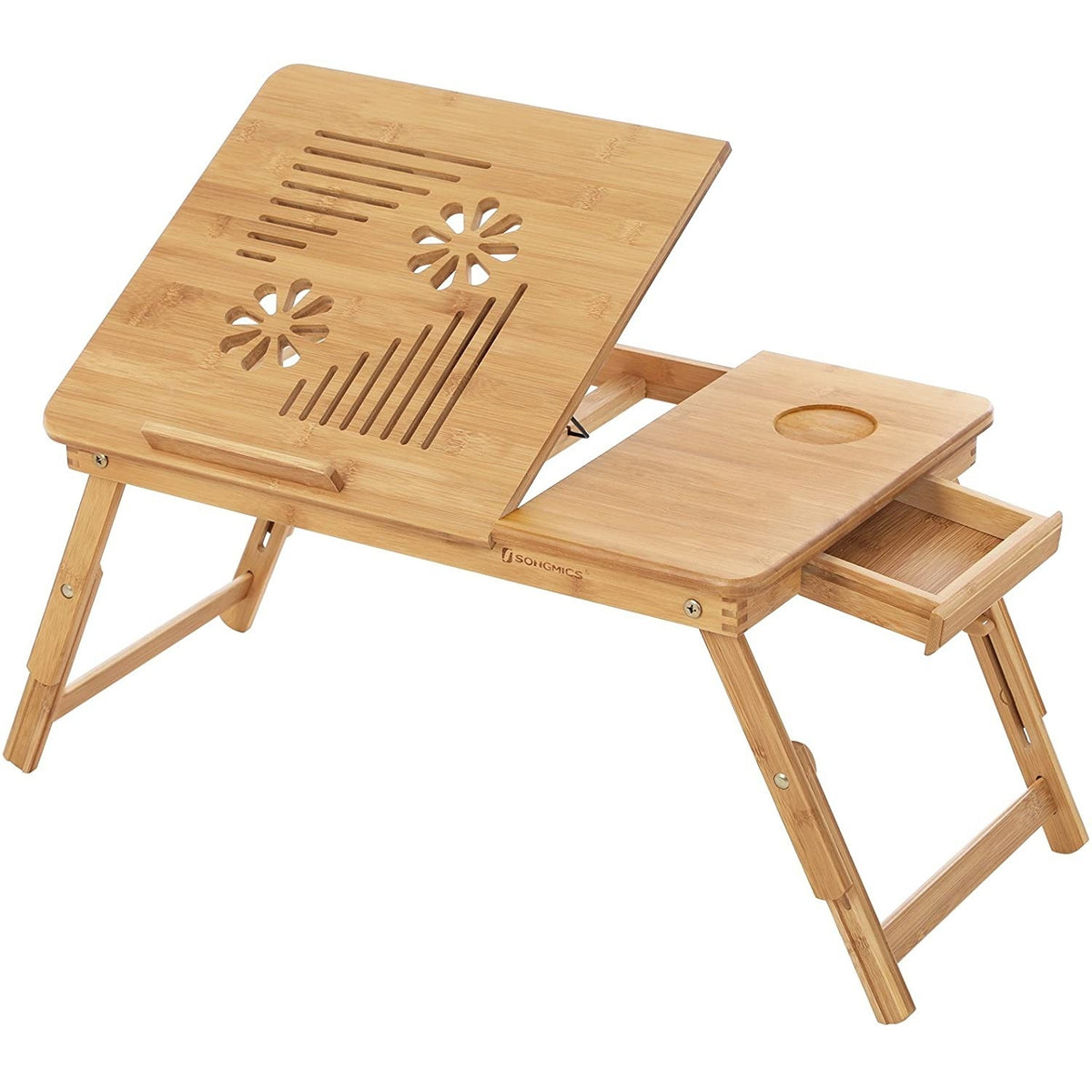 Bambusz laptop asztal szellőző lyukakkal, állítható magasság 55x35cm-0