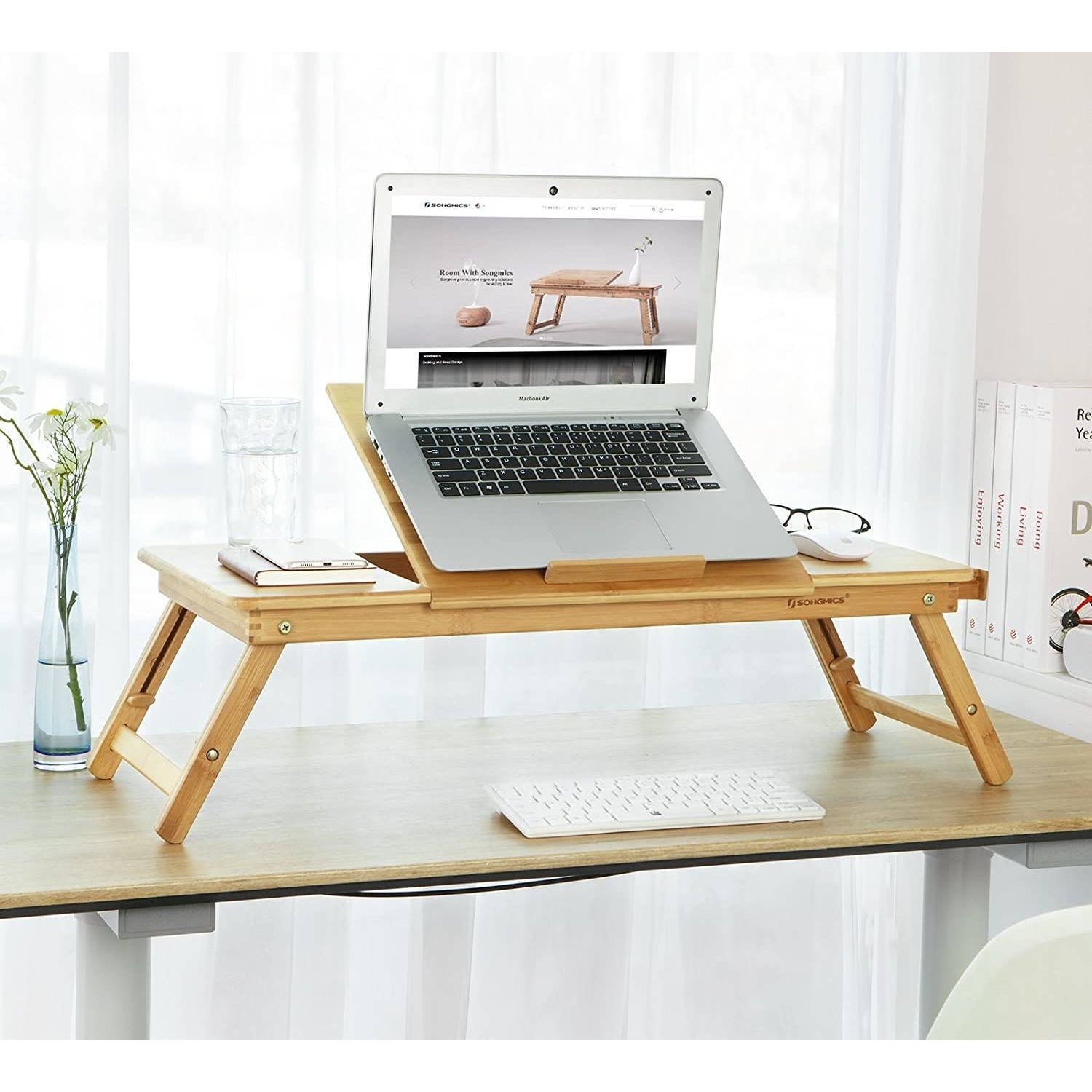Bambusz laptop asztal állítható magasság 71x35cm-5