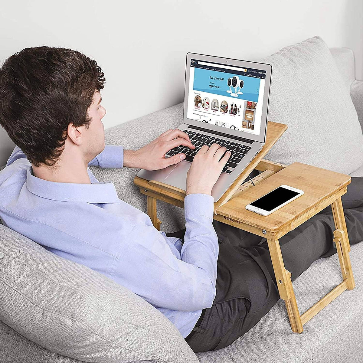 Bambusz laptop asztal állítható magasság 55x35cm-5