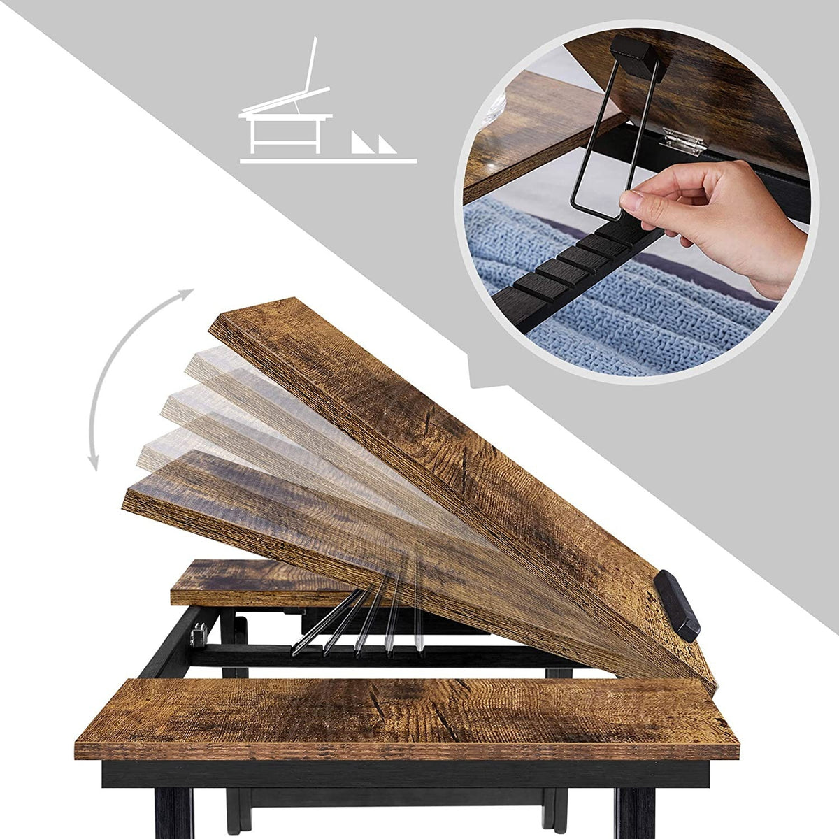 Laptop asztal, rusztikus barna 71x35cm-5