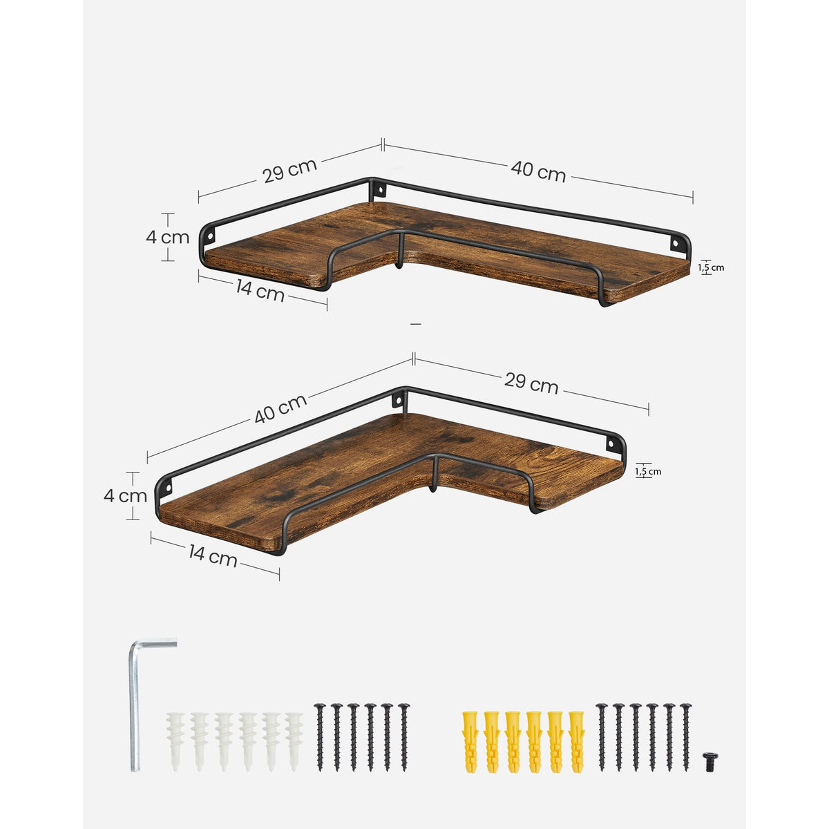 2 darabos sarok fali polc, rusztikus barna 40x29x4cm-2