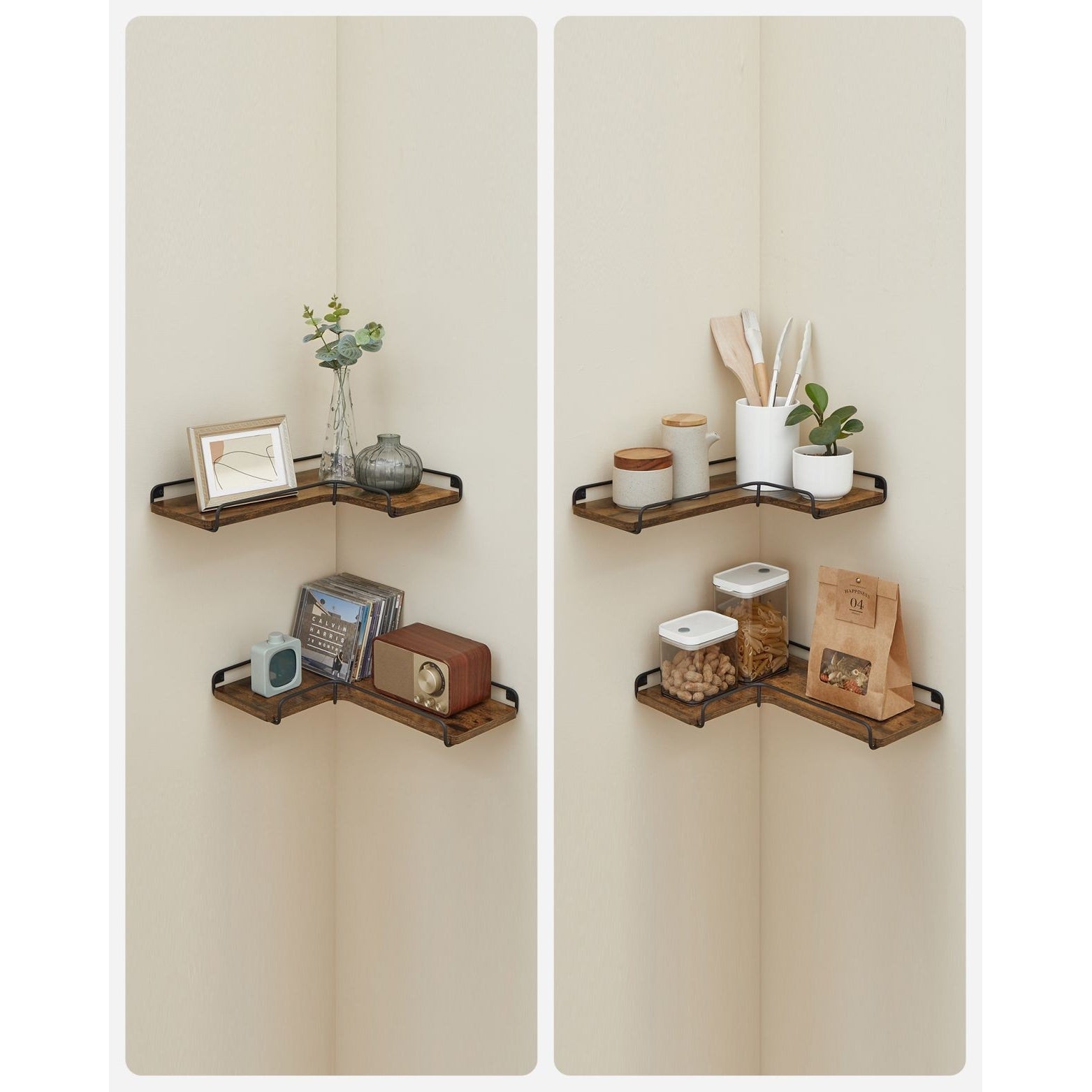 2 darabos sarok fali polc, rusztikus barna 40x29x4cm-7