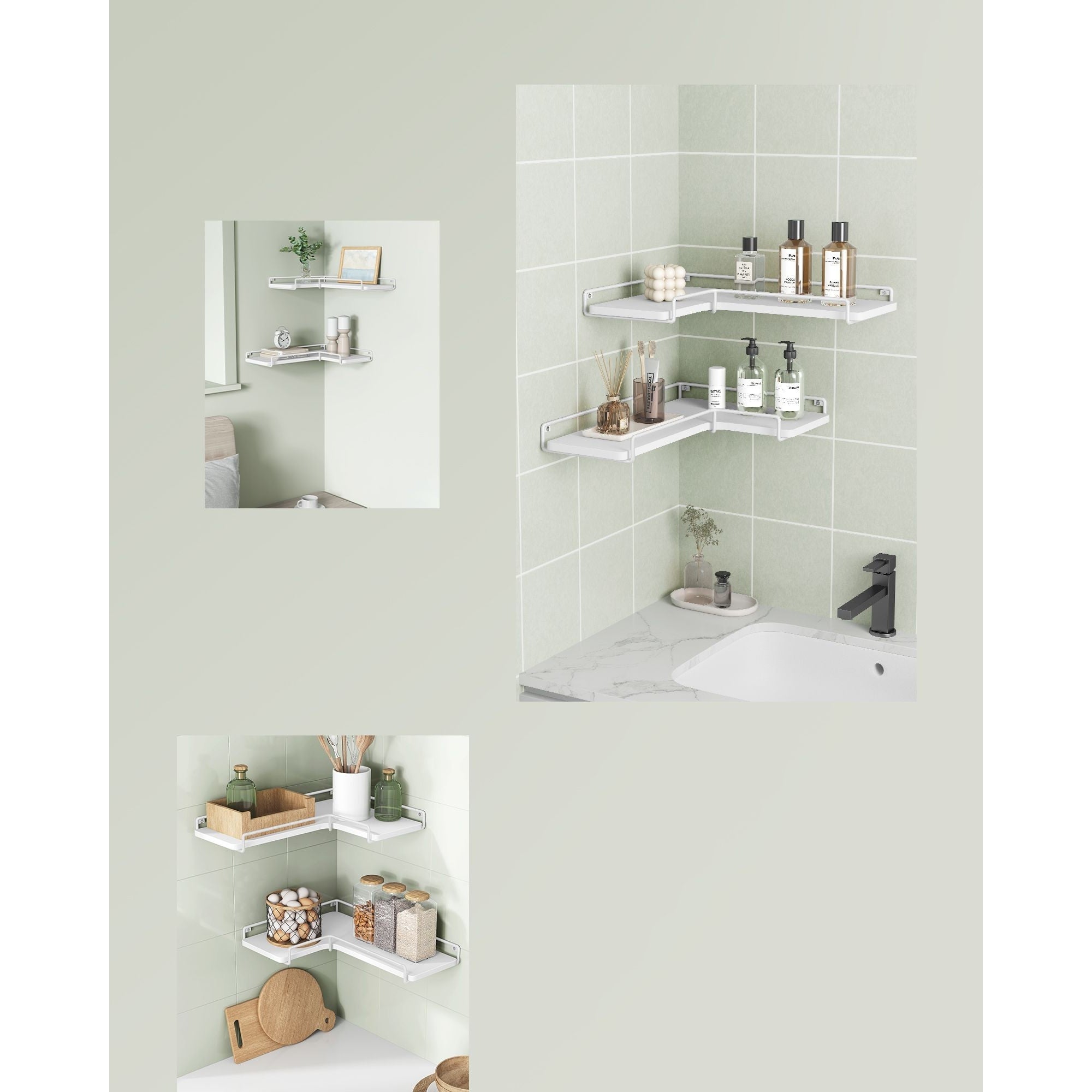 2 darabos sarok fali polc, fehér 40x29x4cm-3