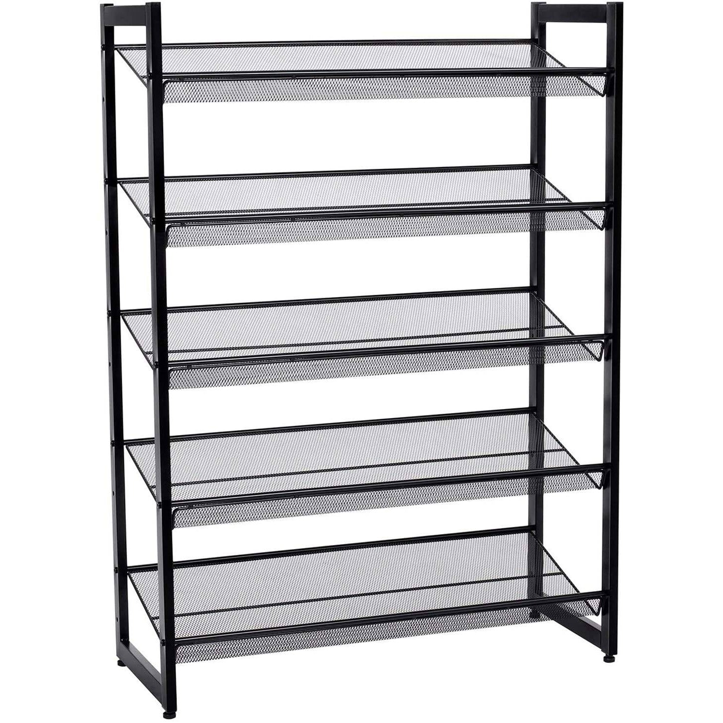 Cipőtartó polc 5 szintes fém háló polcokkal, fekete 74x30x104cm-0