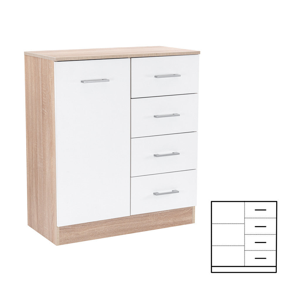 Miami komód 1ajtós 4 fiókos 80x92 cm fehér-sonoma tölgy-0