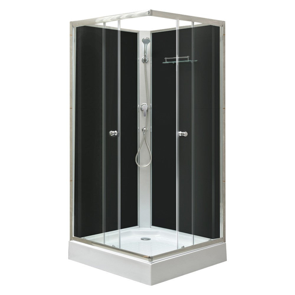 Polo Black II 80x80 cm szögletes fekete hátfalas zuhanykabin   zuhanytálcával