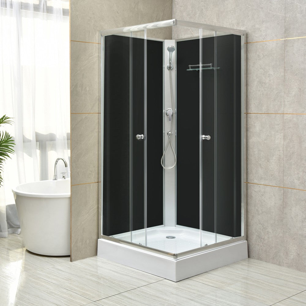 Polo Black II 80x80 cm szögletes fekete hátfalas zuhanykabin   zuhanytálcával