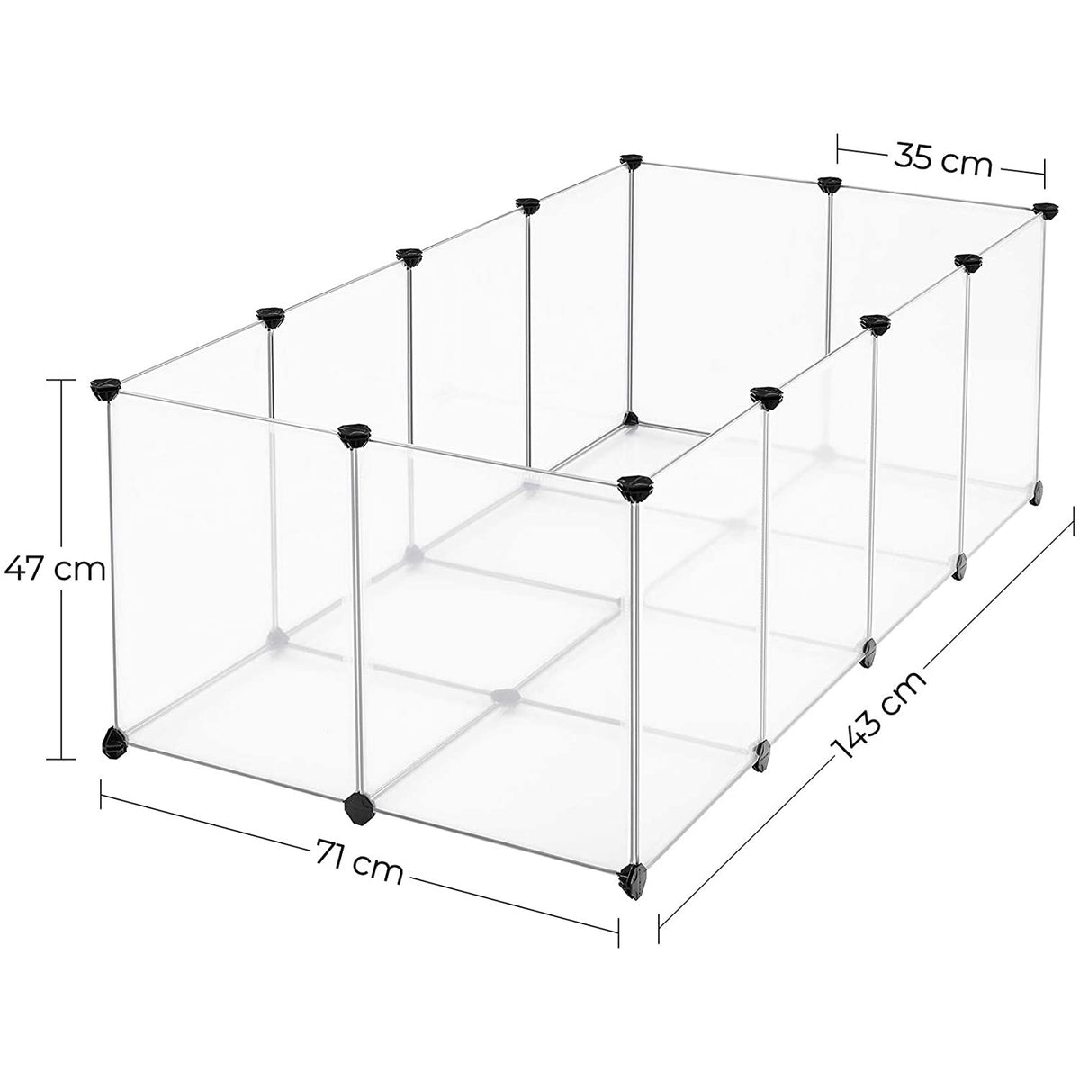 Ketrec háziállatoknak műanyag átlátszó elemekkel, fehér 143x73x46cm-2