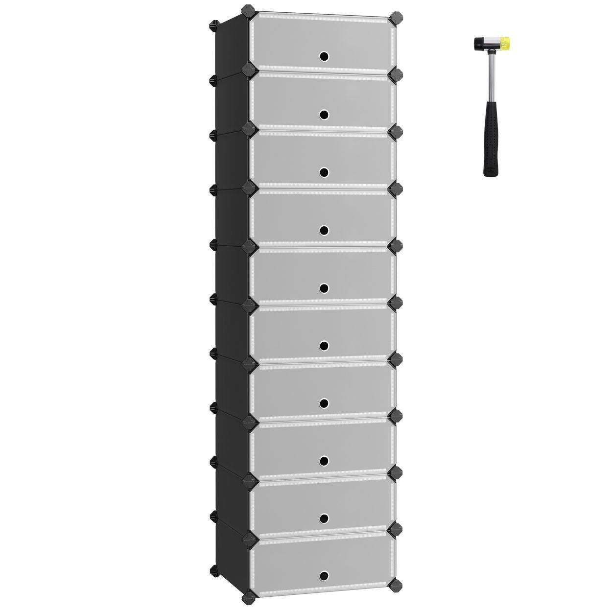 Cipőtároló doboz 10 db moduláris tárolódoboz, fekete 43x31x173cm-4