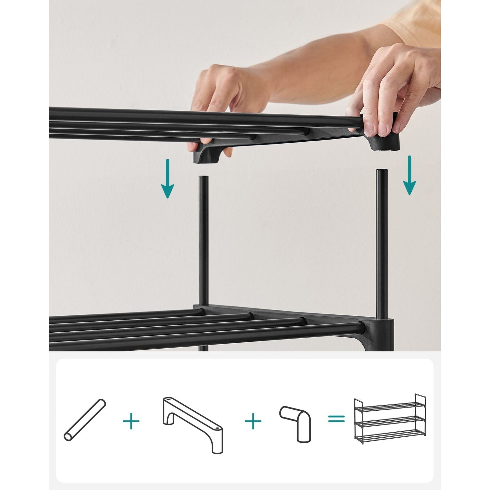 Cipőtartó polc 3 szintes fém vázzal, fekete 92x30x55cm-9