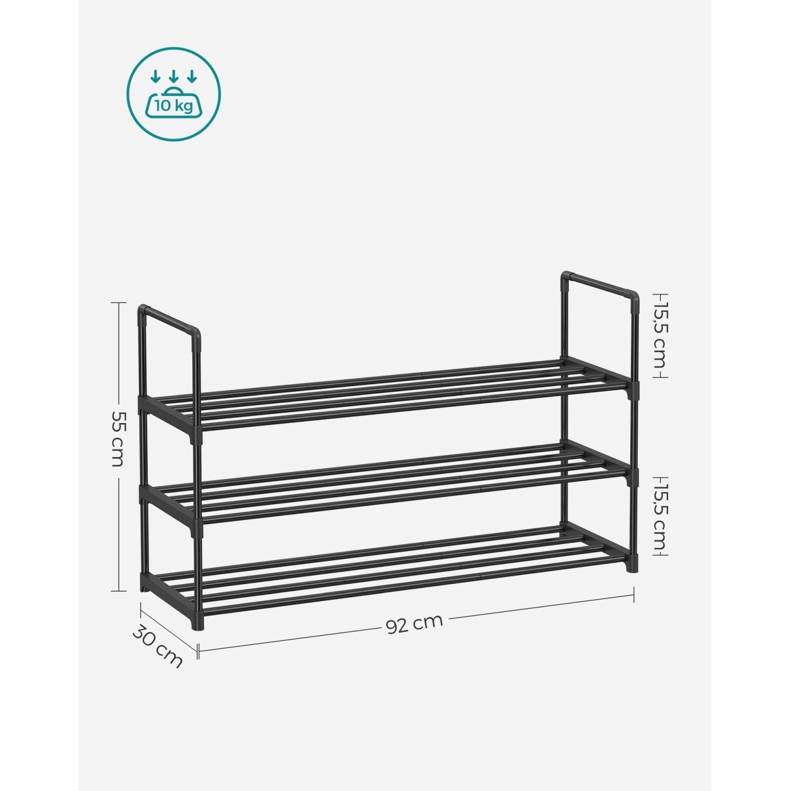 Cipőtartó polc 3 szintes fém vázzal, fekete 92x30x55cm-2