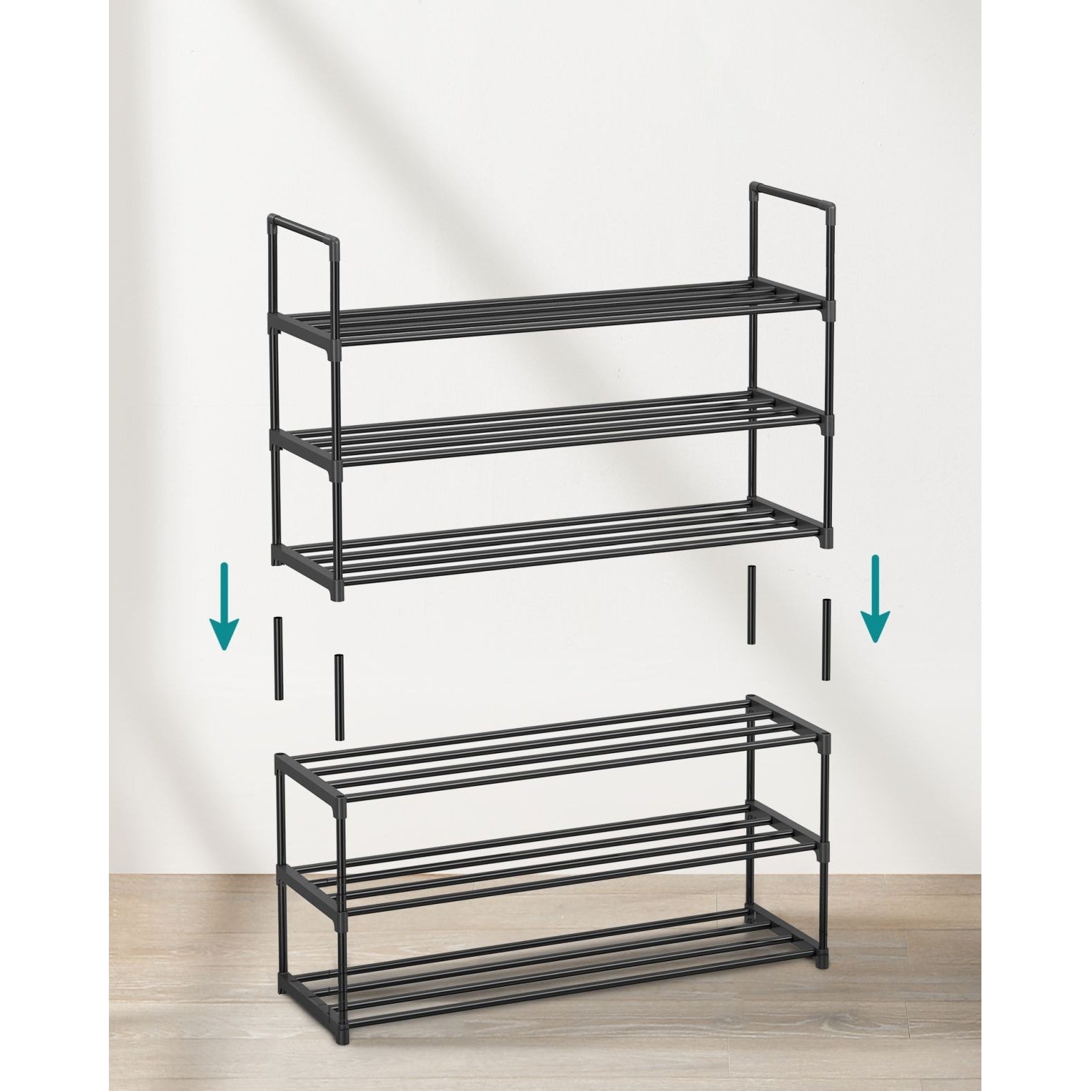 Cipőtartó polc 3 szintes fém vázzal, fekete 92x30x55cm-3