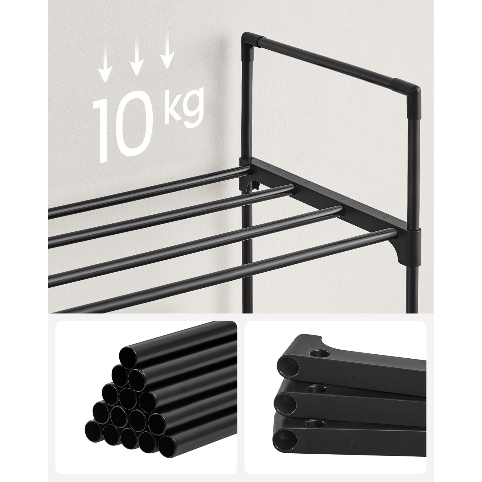 Cipőtartó polc 3 szintes fém vázzal, fekete 92x30x55cm-8