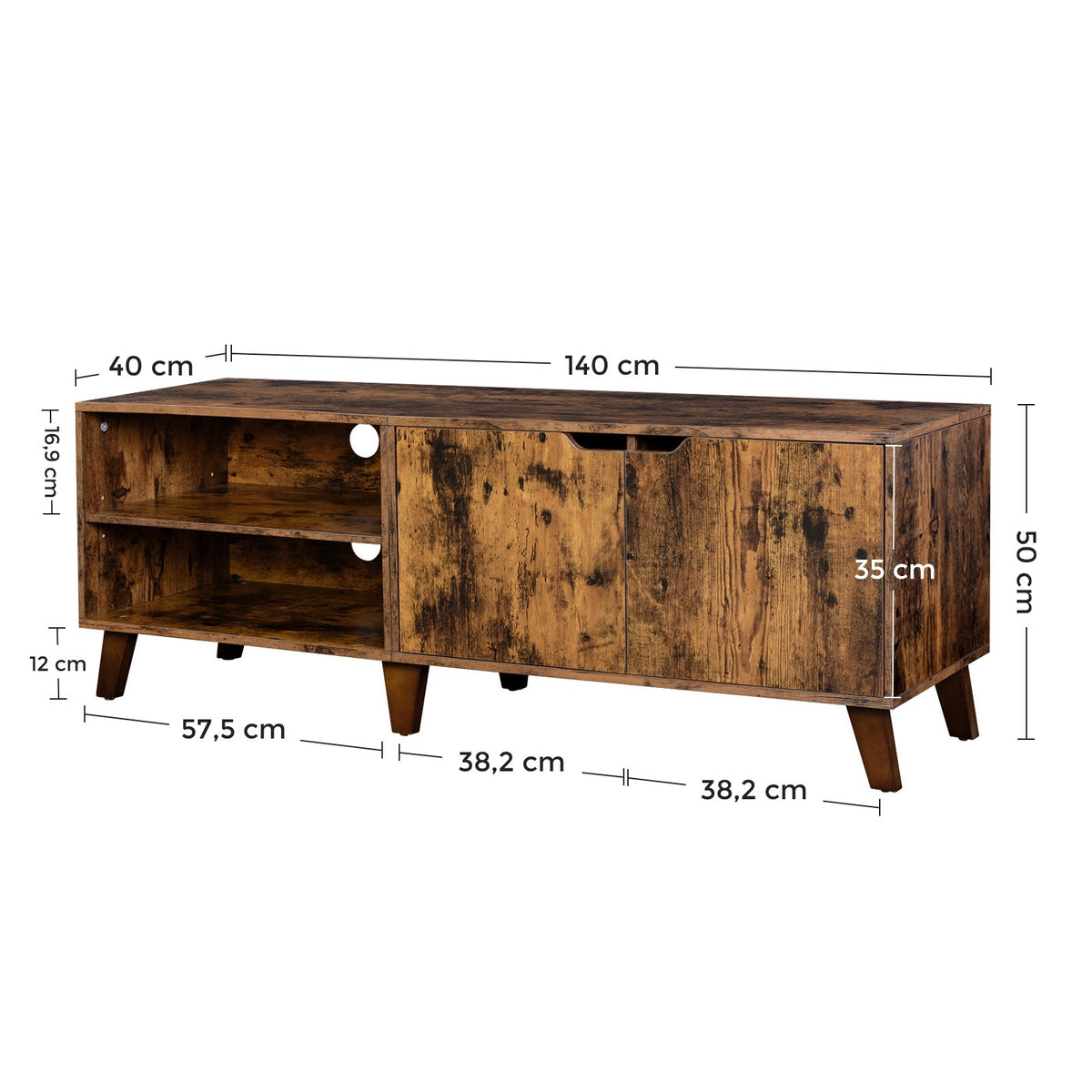 TV szekrény két ajtós, polcokkal, rusztikus barna 140x40x45cm-2