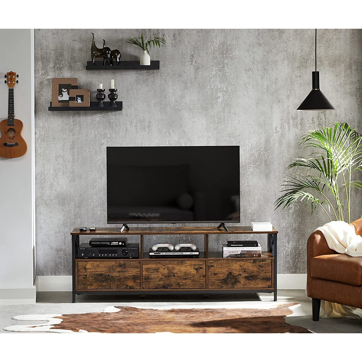 TV szekrény polcokkal és fiókokkal, rusztikus barna 147x40x50cm-4