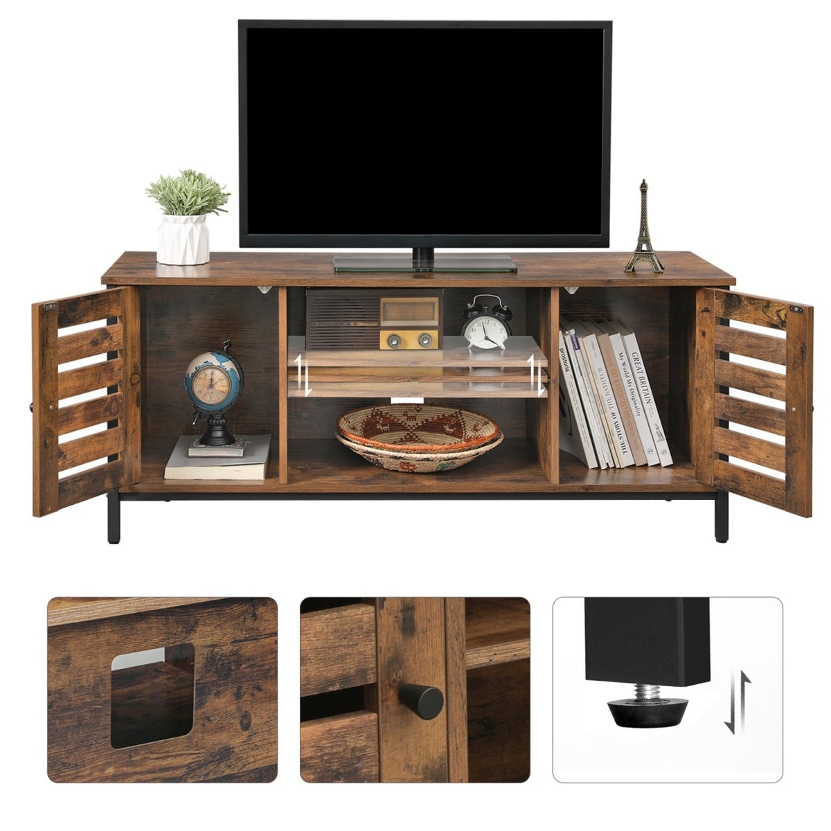 TV szekrény polcokkal és két ajtóval, rusztikus barna 110x40x50cm-0