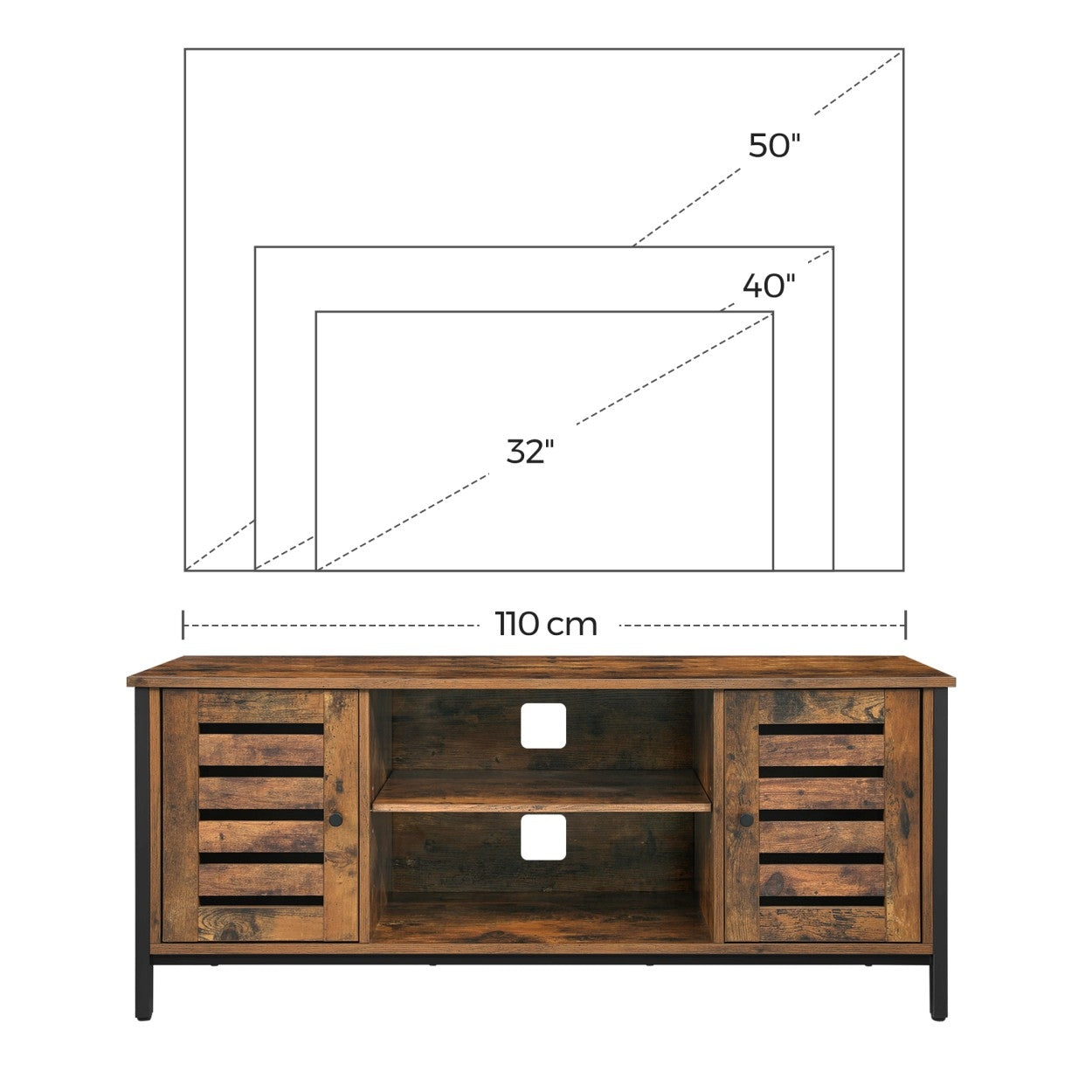 TV szekrény polcokkal és két ajtóval, rusztikus barna 110x40x50cm-3