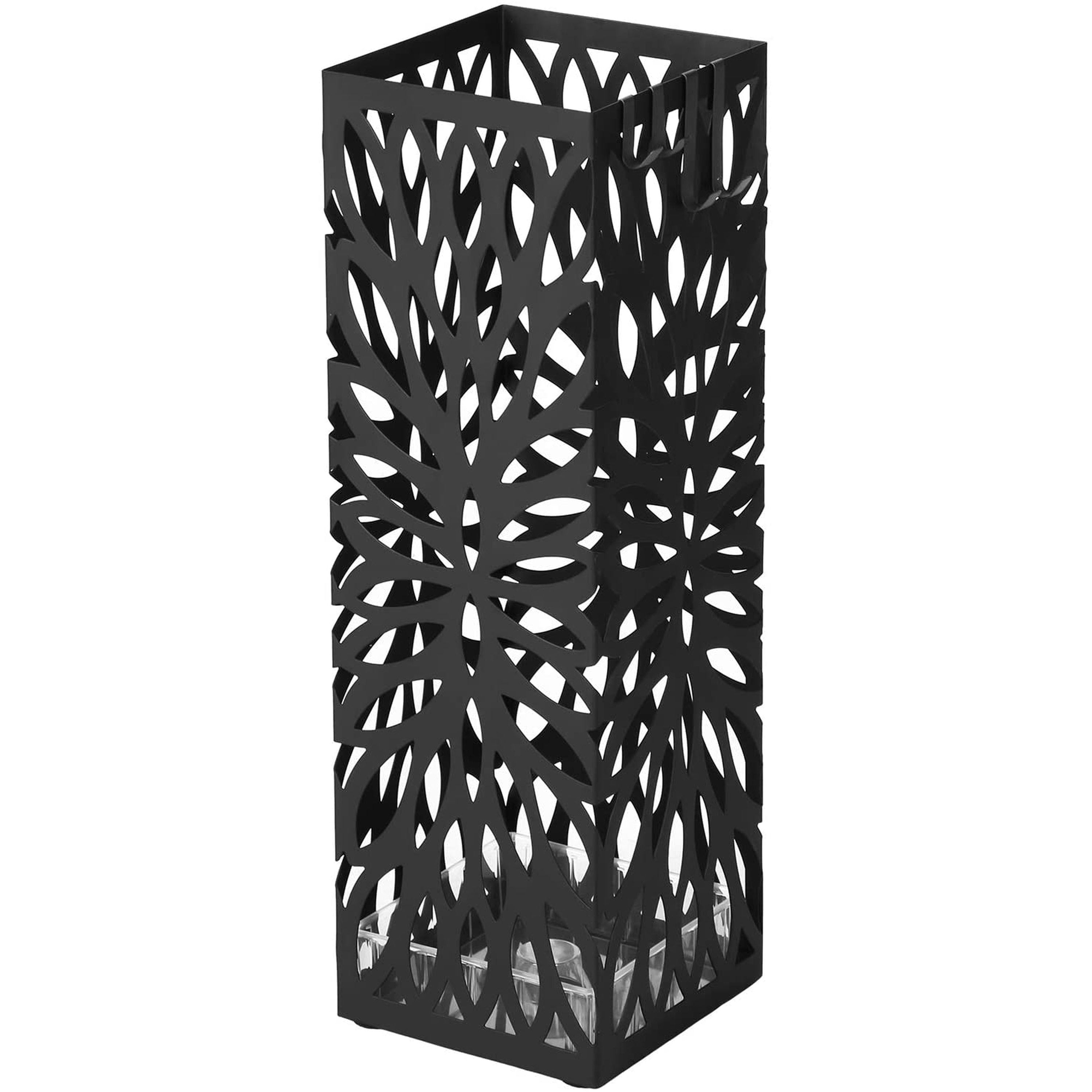 Esernyőtartó négyzet alakú mintás, akasztókkal, fekete 15x15x49cm-1