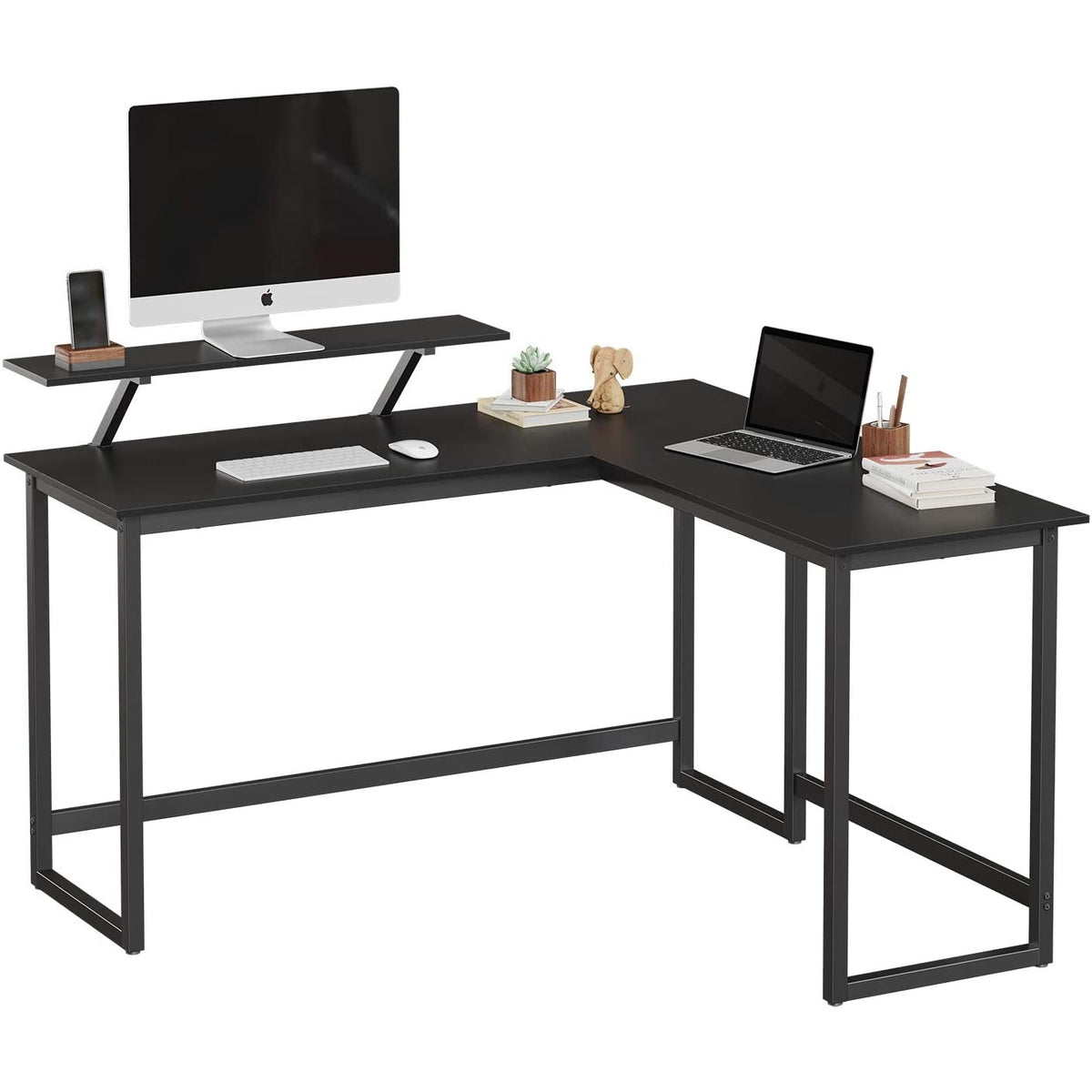 Sarok íróasztal monitor állvánnyal, fekete 140x130x92cm-3