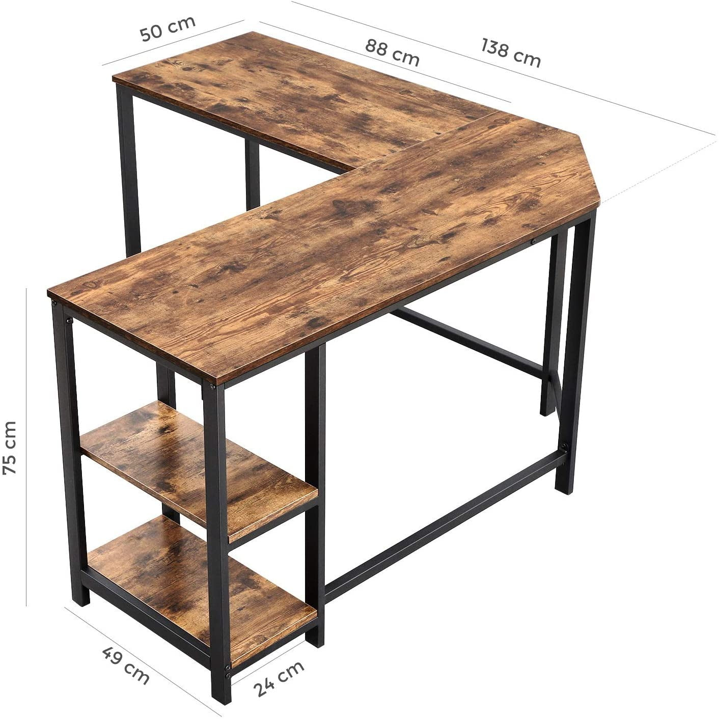 Sarok íróasztal polcokkal, rusztikus barna 138x138x76cm-2