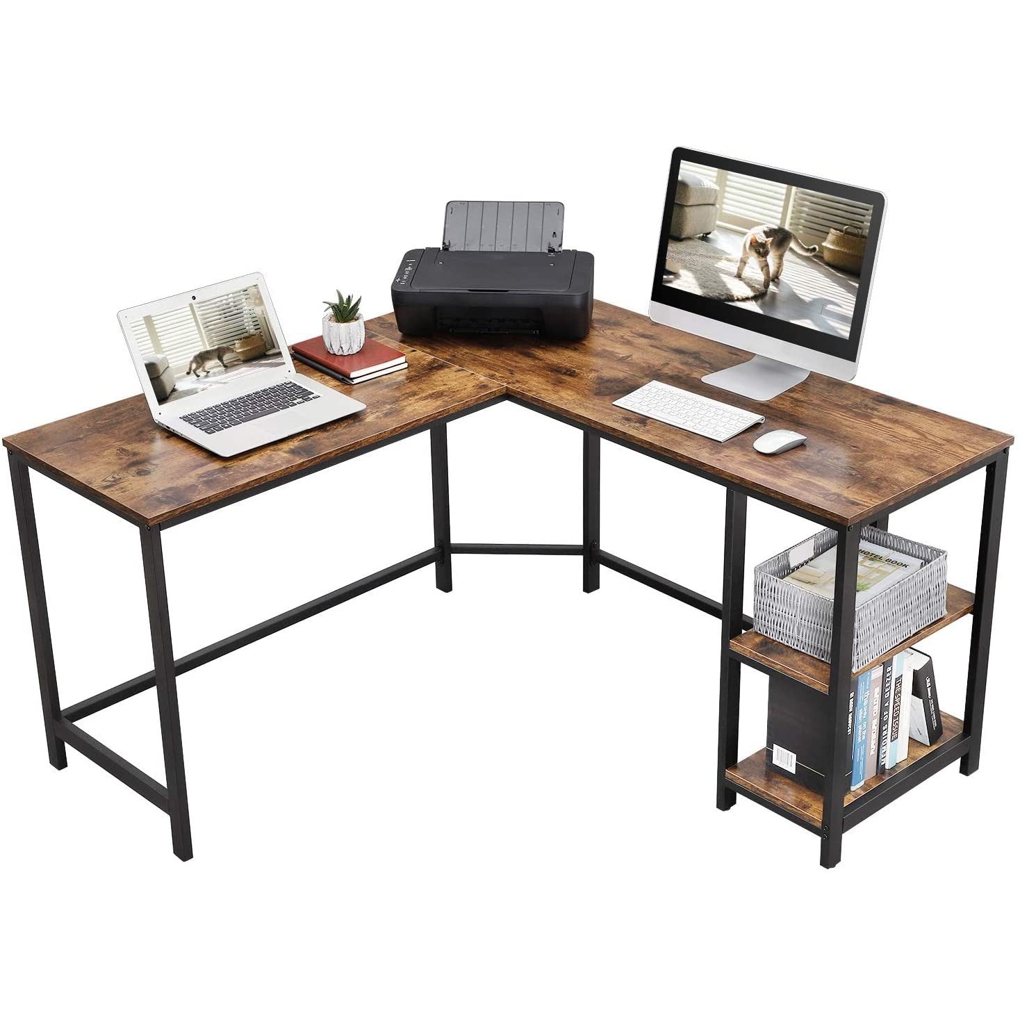 Sarok íróasztal polcokkal, rusztikus barna 138x138x76cm-3
