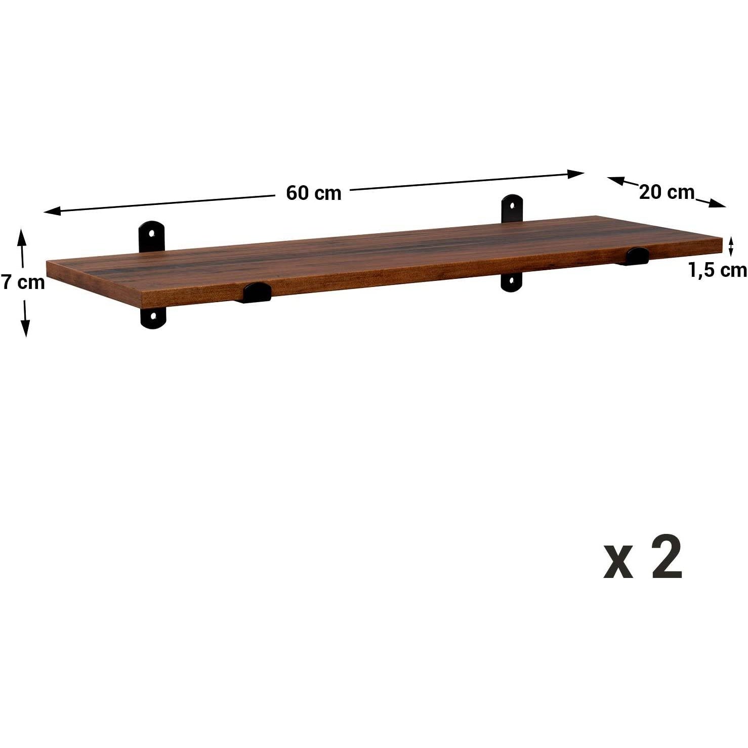 2 darabos fali polc szett, rusztikus barna 60x20x15cm-2