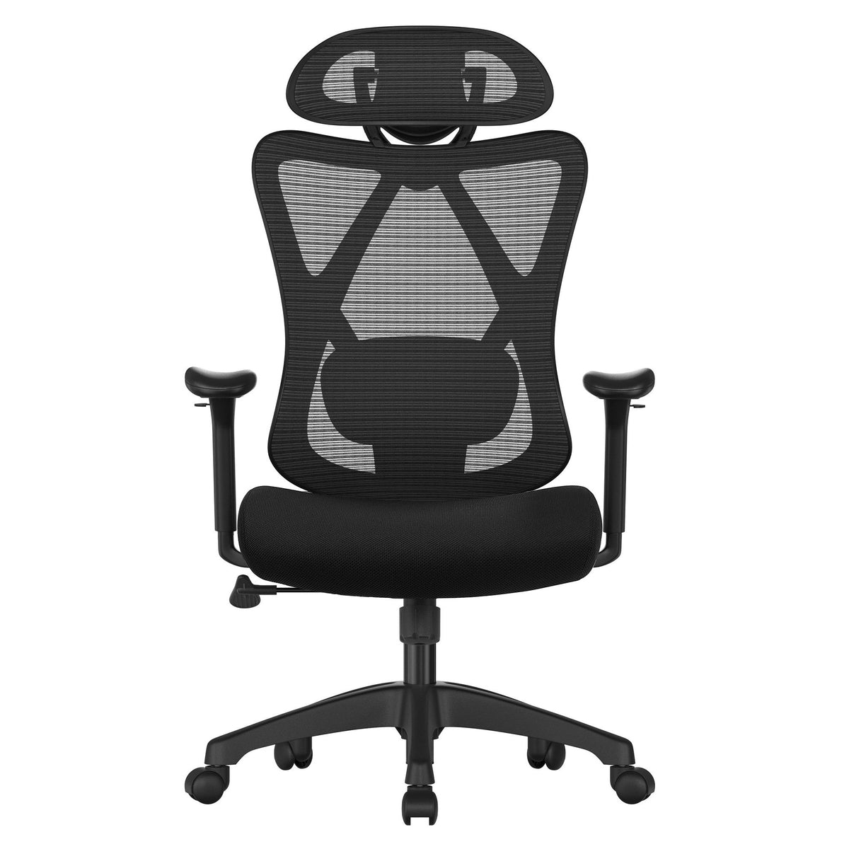 Irodai ergonomikus szék, állítható deréktámasszal és fejtámlával, fekete-9