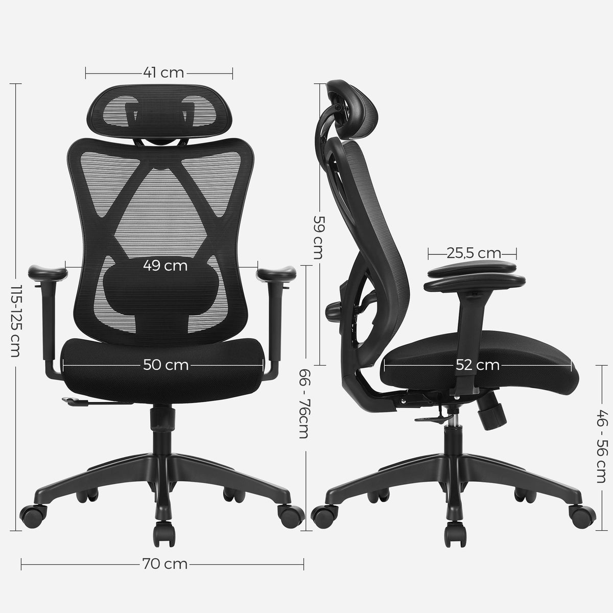 Irodai ergonomikus szék, állítható deréktámasszal és fejtámlával, fekete-2