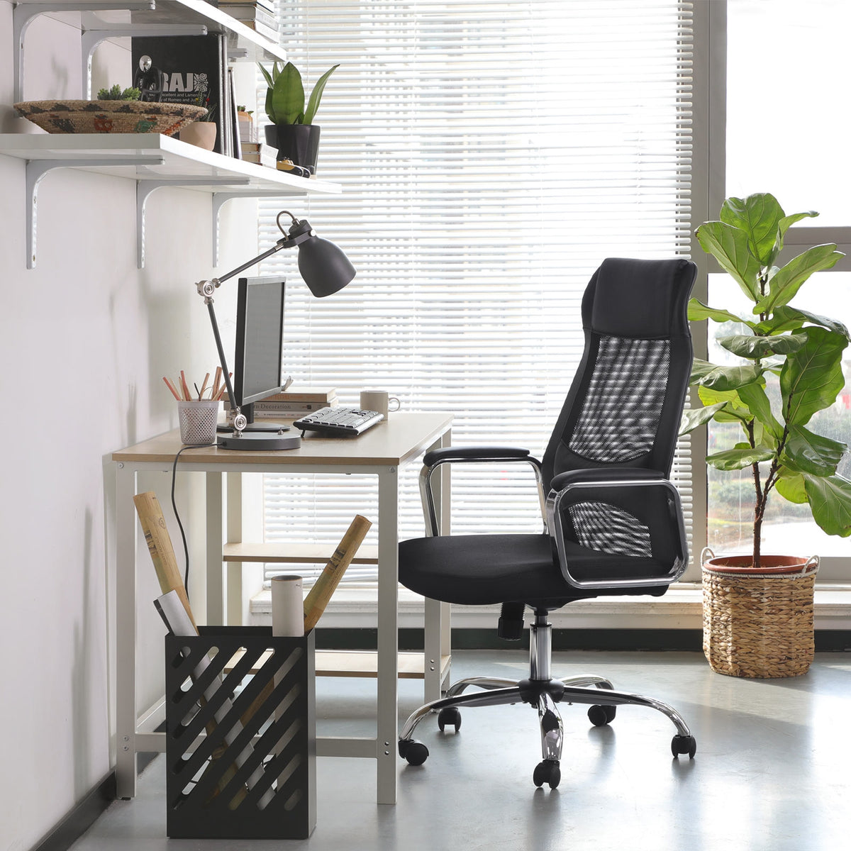 Irodai ergonomikus szék, fej- és deréktámasszal, fekete-2