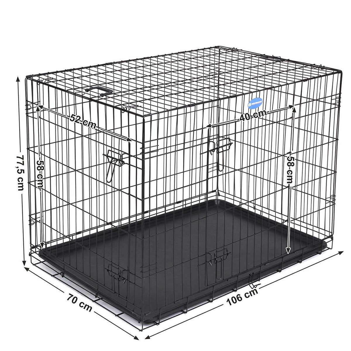 Kutyaketrec, kutyabox két ajtóval, fekete 107x70x77cm-2