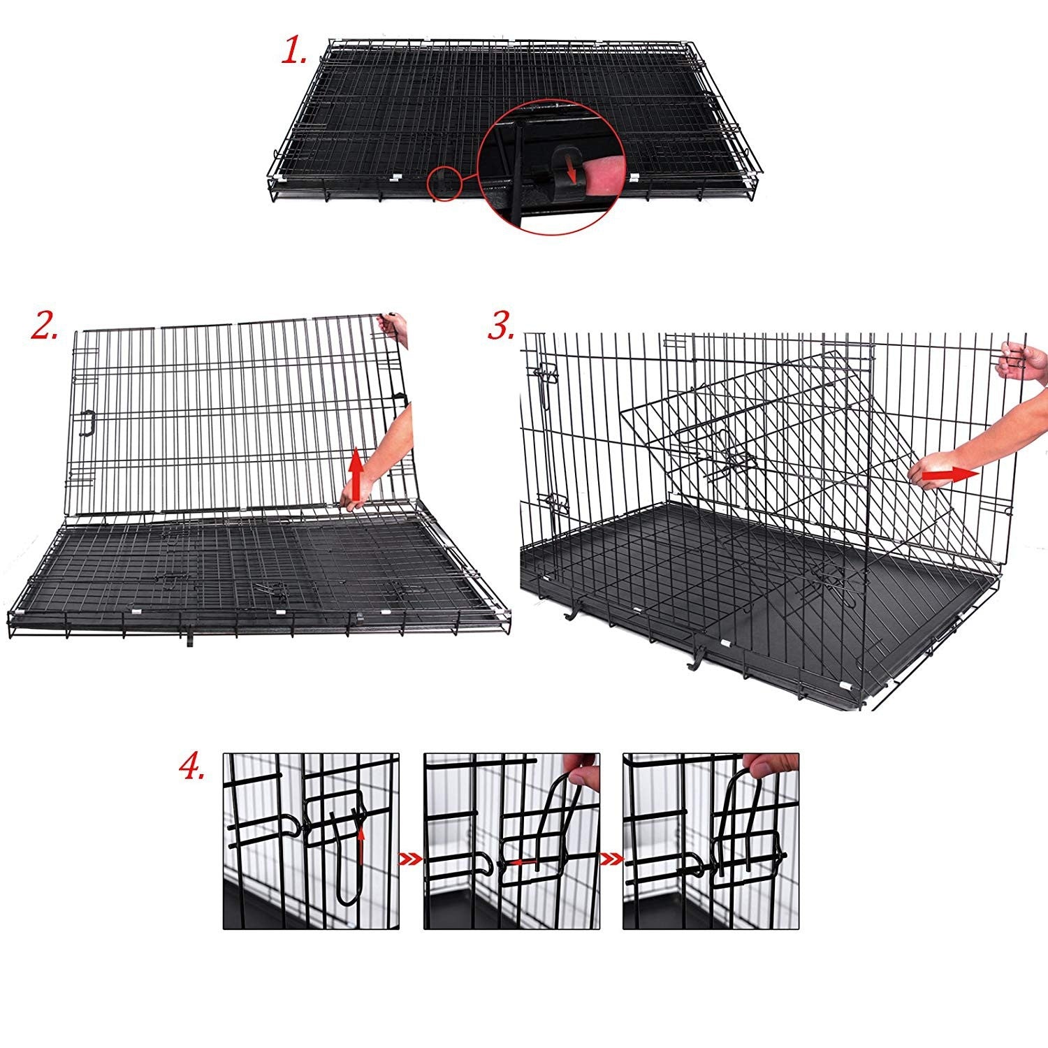 Kutyaketrec, kutyabox két ajtóval, fekete 107x70x77cm-5